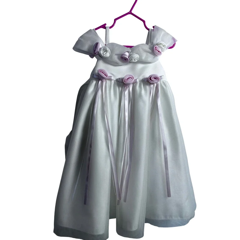 Cinderella Flower Girl Dress 2T White Pink Rosette Tulle Formal Kids